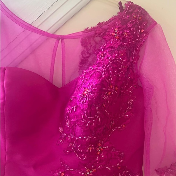 Hot Pink Fériani Couture Gown with Beautiful Lace and Beading - Picture 3 of 11
